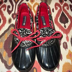 Black and Red Sperry Duck Boots